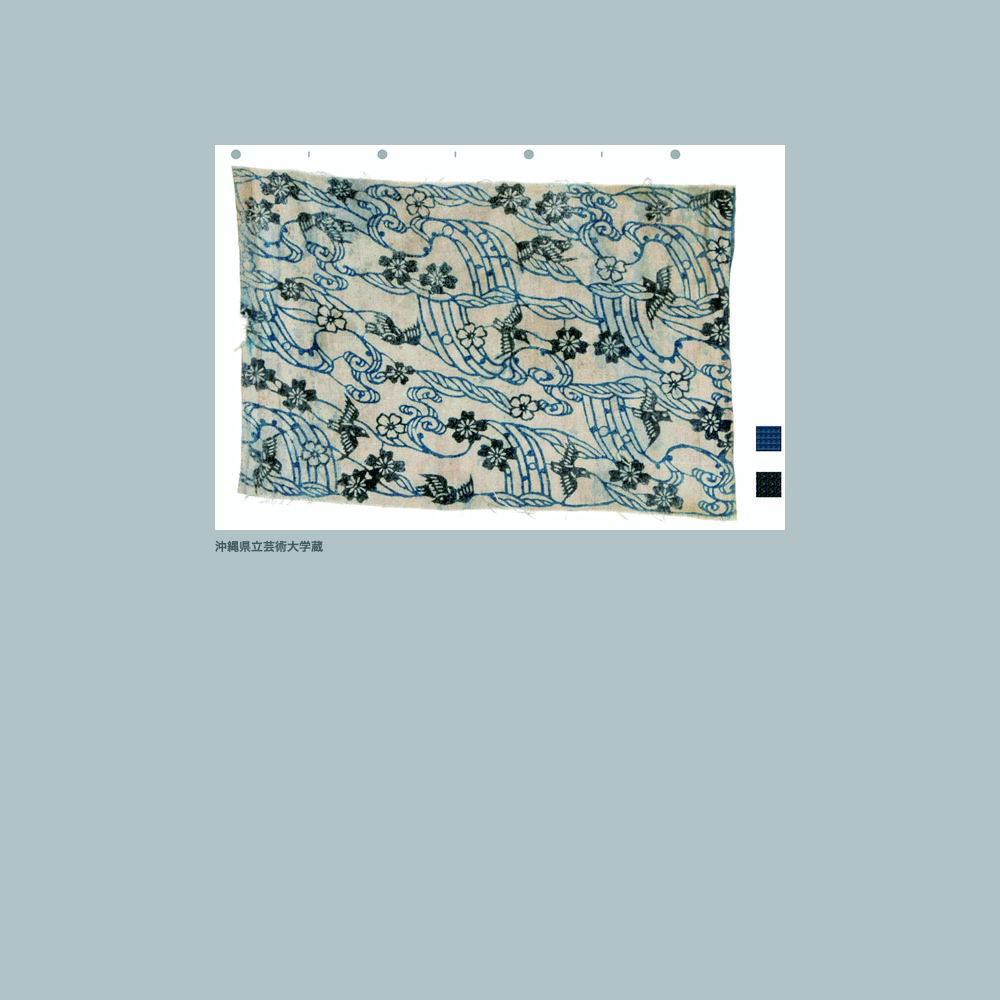 030 木綿白地波桜鳥模様藍型見本