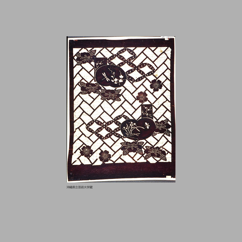 1220 UG5-017	網代に窓絵七宝椿桜模様白地型紙