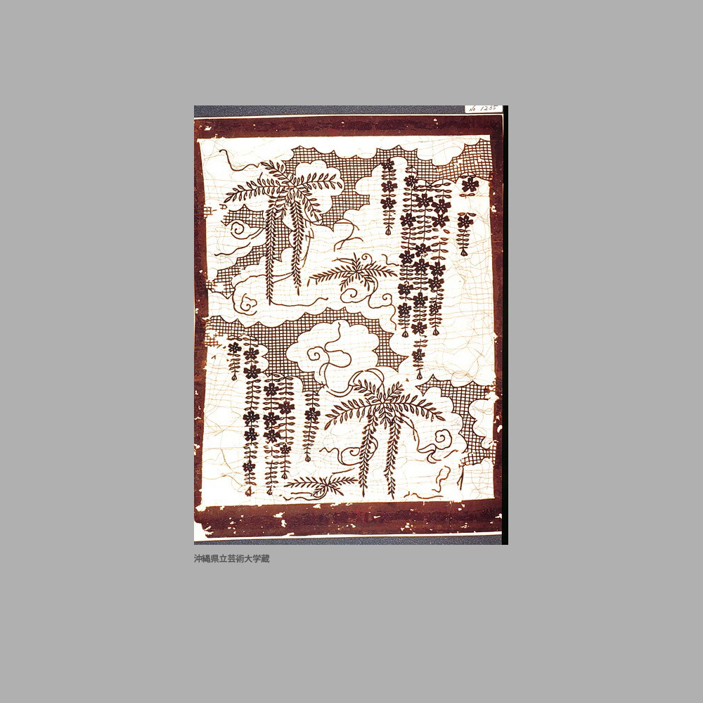 1235 UG1-041	格子に雲藤枝垂れ桜模様白地型紙