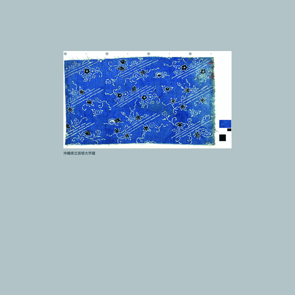 314 木綿深浅地梅楓牡丹霞模様藍型見本
