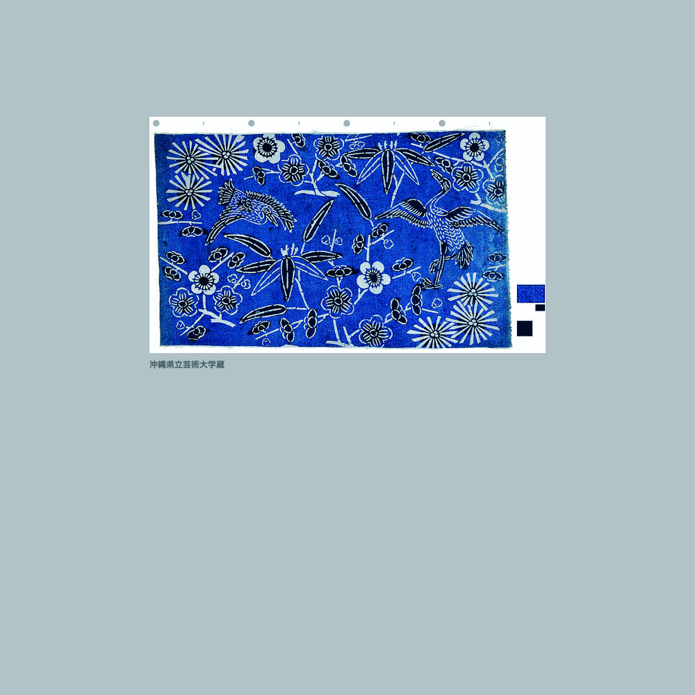 320 木綿深浅地松竹梅鶴模様藍型見本