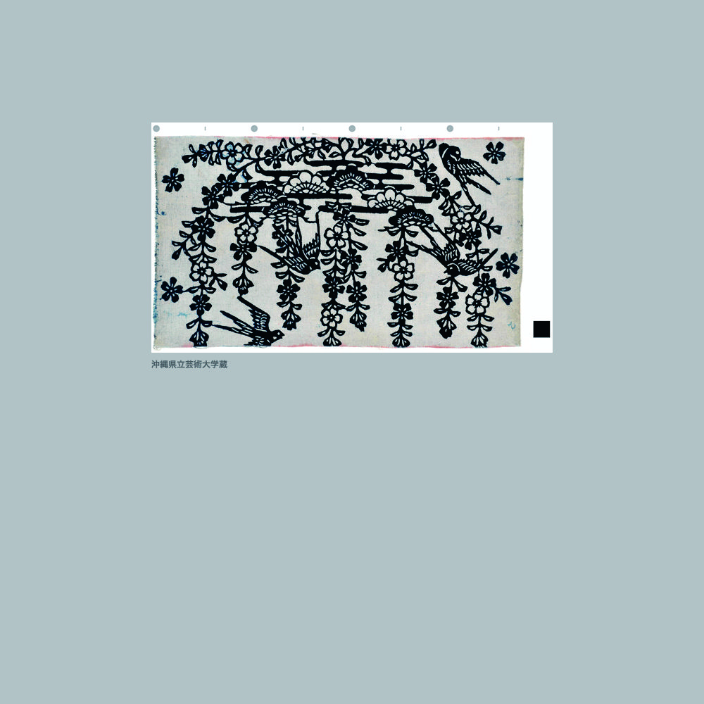 437 木綿白地枝垂れ桜燕松霞模様藍型見本